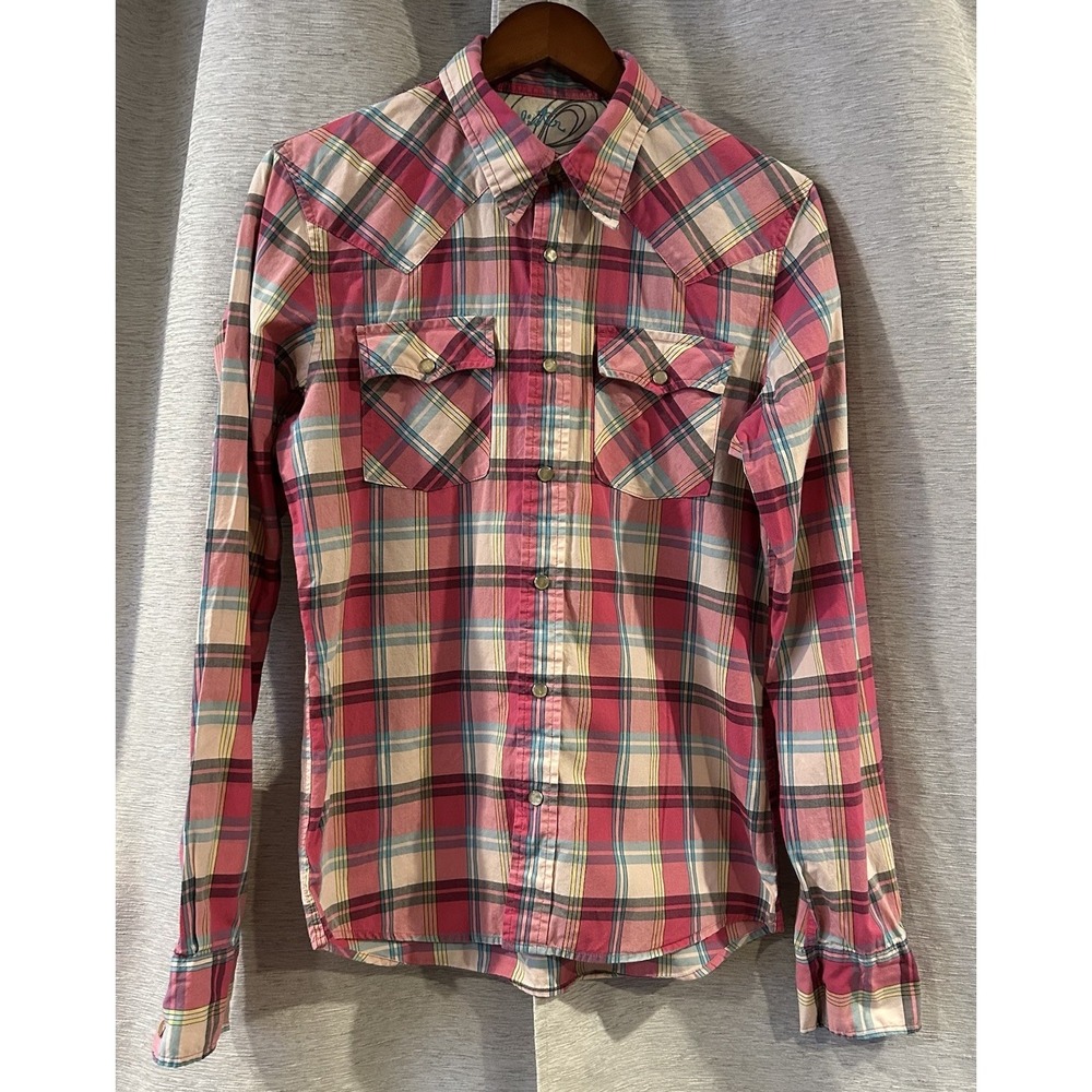Y2K Hollister Womens Small Pearl Snap Plaid Shirt Long Sleeve